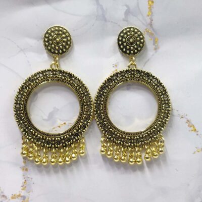 Golden Aura Jhumka Earrings - Circular Frame