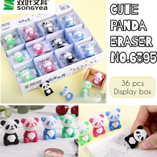 3D Cartoon Panda Eraser for Kids – Single Piece (Assorted Colors)