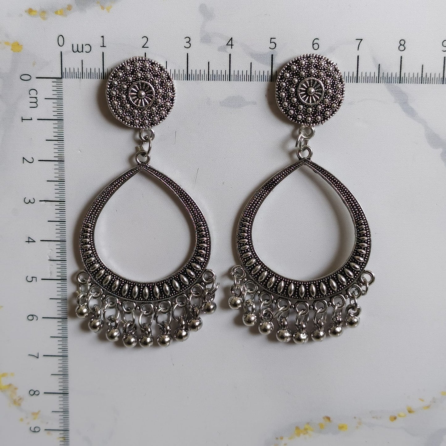 Teardrop Antique Silver Jhumka Small Earrings