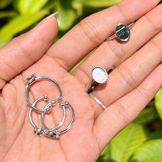 Flat Oval Cabochon Ring Base - Silver (Set of 5)