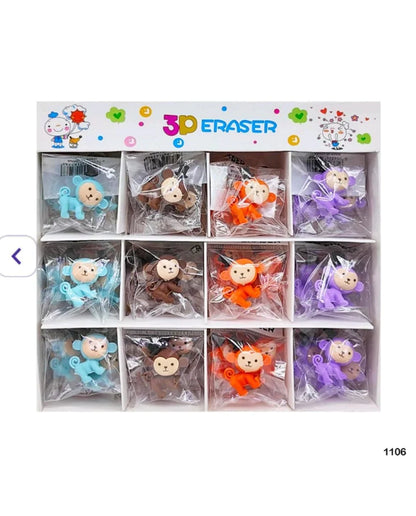 3D Monkey Top Hat Eraser for Kids – Single Piece (Assorted Colors)