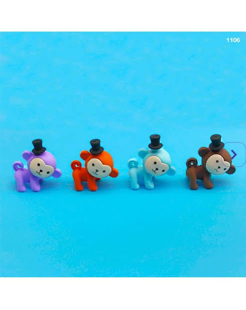 3D Monkey Top Hat Eraser for Kids – Single Piece (Assorted Colors)