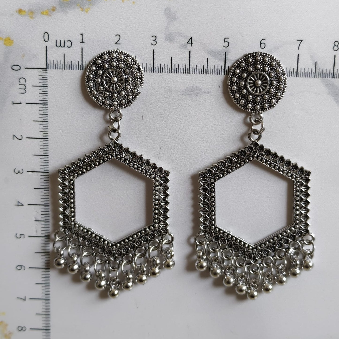 Hexa Lotus Charm Jhumka Small Earrings - Silver