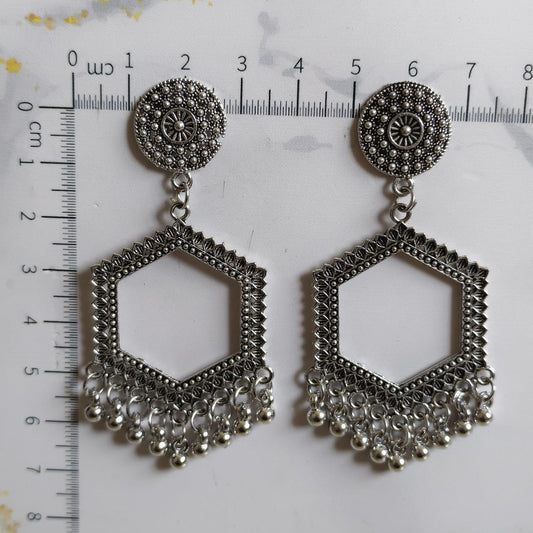 Hexa Lotus Charm Jhumka Small Earrings - Silver