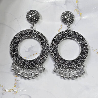 Midnight Silver Jhumka Earrings