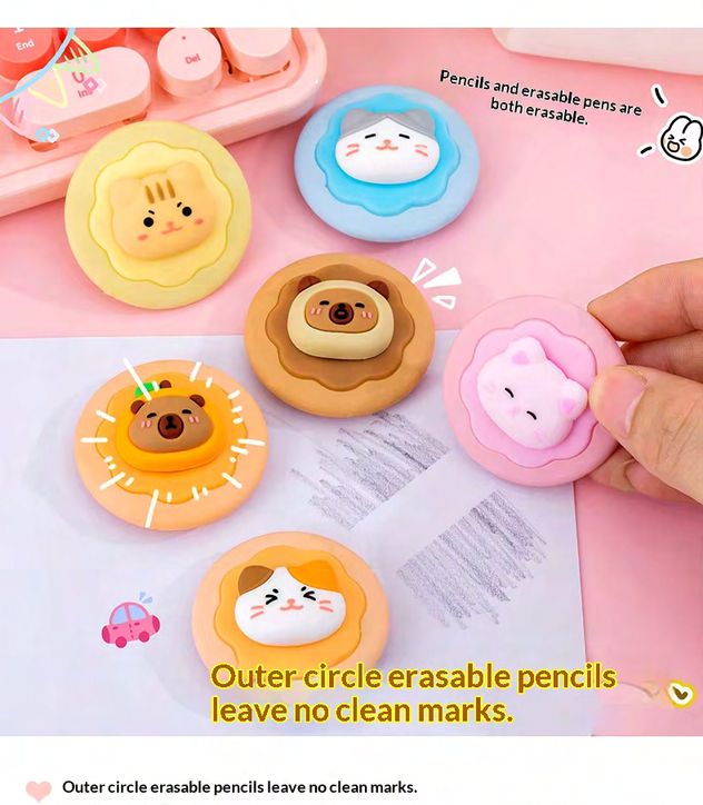 Donut Animal Eraser for Kids – Cute Cartoon Pencil Eraser (Single Piece)
