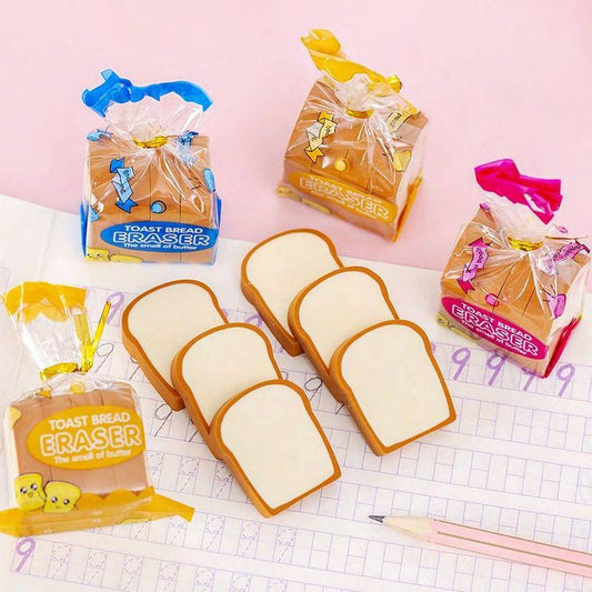 Toast Bread Eraser Pack of 4 for Kids – Cute Jumbo Slice Set
